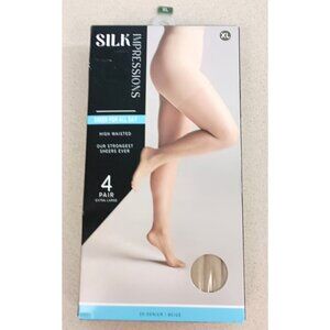 Silk Impressions Sheer XL High Waisted Pantyhose 4pk Beige NIB Stockings